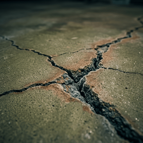 Diepe scheur in een betonnen koelcelvloer