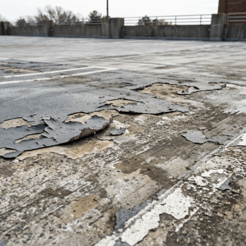 Parkeerdek coating laat los Coating laat los op een parkeerdek