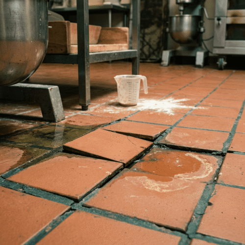 Losse tegels in een bakkerijvloer, een veelvoorkomende reden om de vloer te vervangen