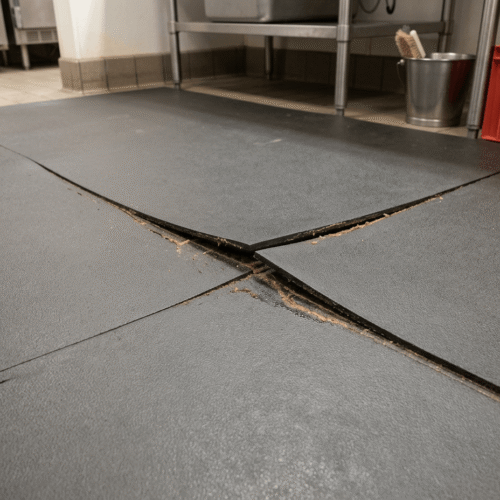 Rubbertegels slagerij vervangen Rubbertegels met open naad in een slagerij